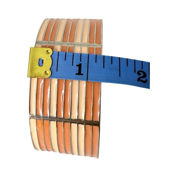 Pink Striped Wide Clamper Bracelet 7"  Silver Tone Bangle - Picture 8 of 10